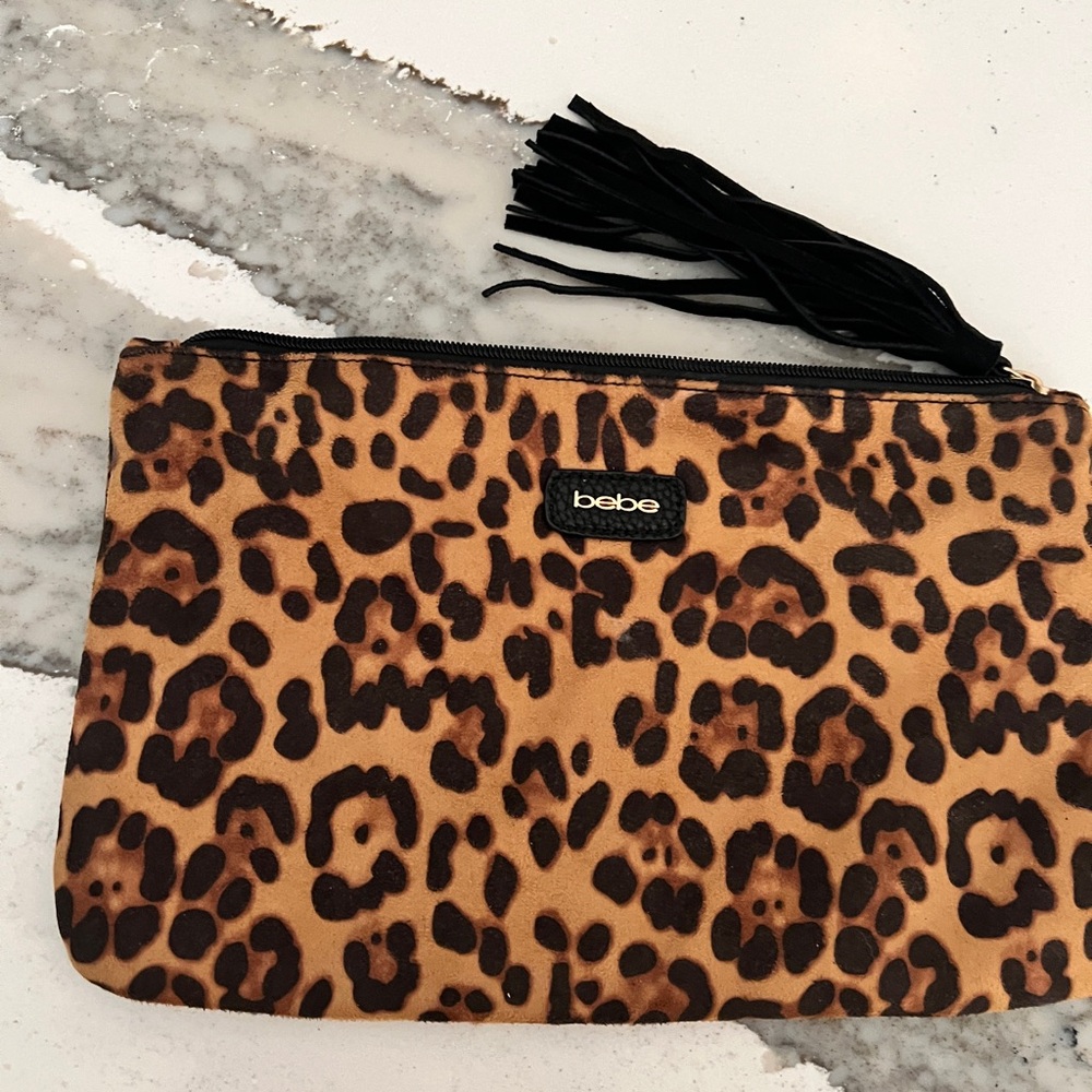 Bebe Animal Print Clutch with Tassel